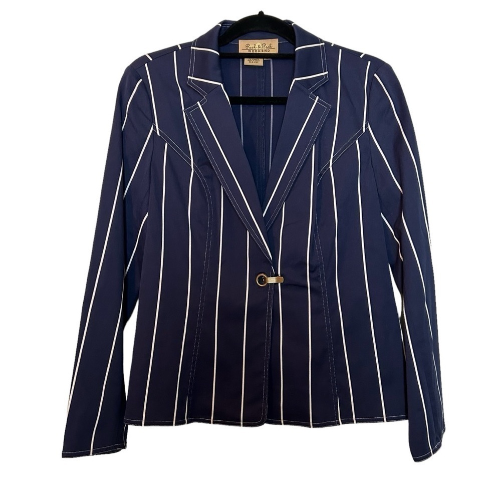 Peck and Peck Weekend Pinstripe Nantucket Striped Blazer w/ Brass Closure Sz.8